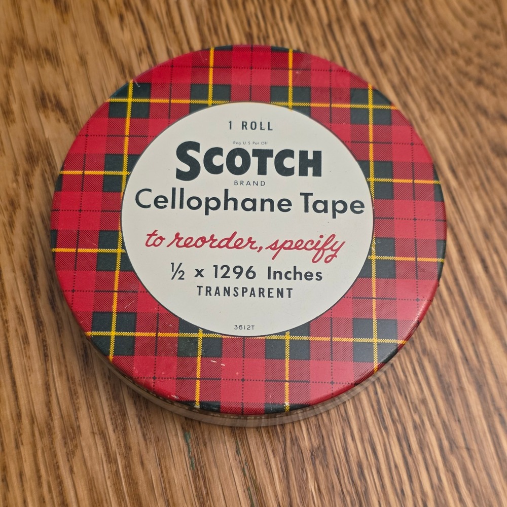 Vintage Scotch Brand Cellophane Tape Plaid Tin 3M Minnesota Made in USA 3"